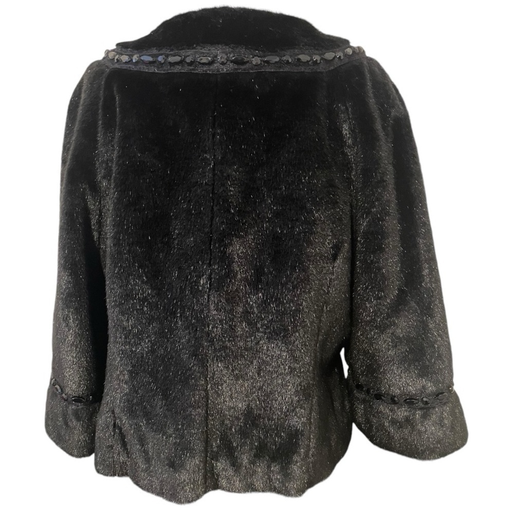 Terry Lewis Classic Luxuries Cropped Faux Fur Black Beaded Jacket Sz M Formal - Picture 8 of 9